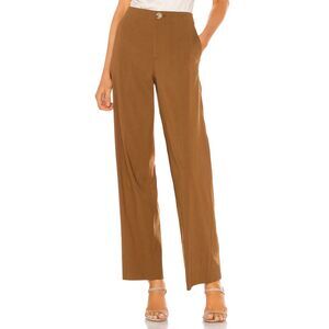 Vince High Waist Straight Leg Pant in Pecan Tan Linen Blend Minimal Plus Size 14
